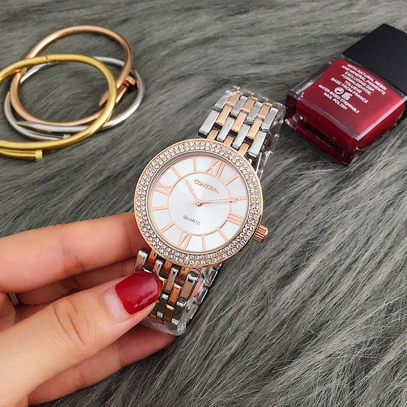 CONTENA Fashion Silver Women Watches Stainless Steel Women'S Watches Luxury Rhinestone Ladies Watch Women Clock Relogio Feminino