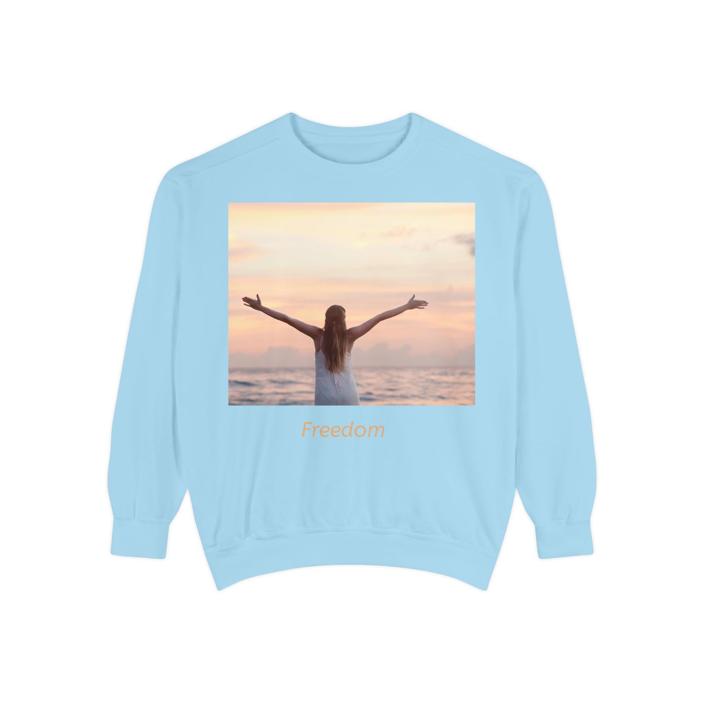 Freedom Beach Sweatshirt — Sunset Woman Photo Graphic Sweatshirt