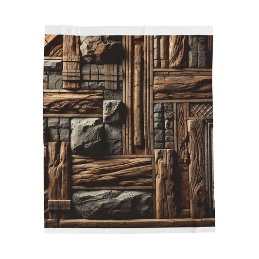 Rustic Wood & Stone Pattern Velveteen Plush Blanket