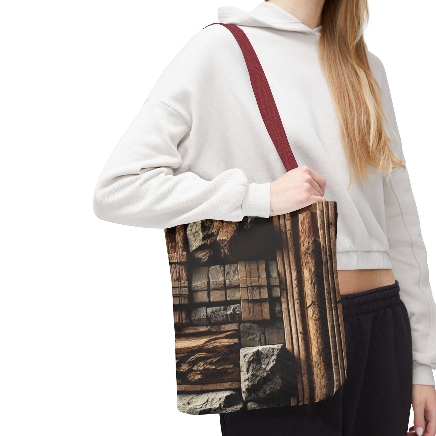 Stone Carving Pattern Tote Bag — Rustic Architectural Print All-Over Tote