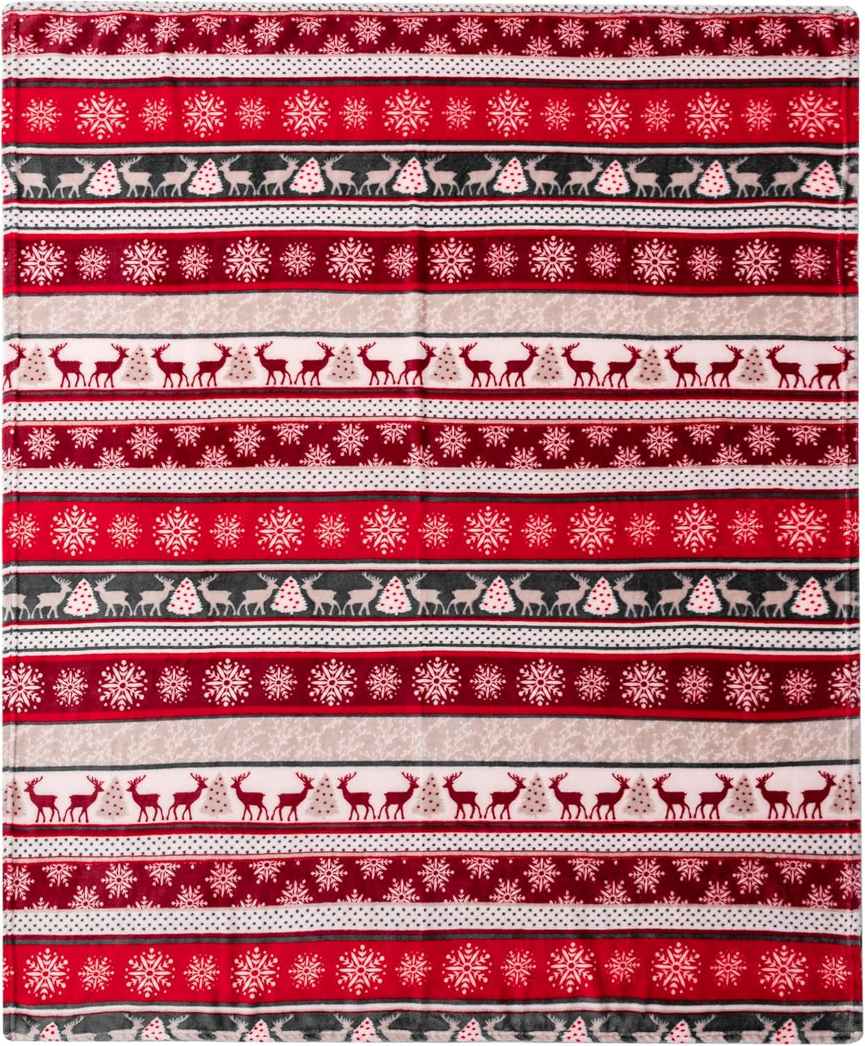 Christmas Throw Blanket | Holiday Christmas Reindeer Snowflakes Fleece Blanket | Soft, Plush, Warm Winter Cabin Throw, 50X60 (Christmas Red)