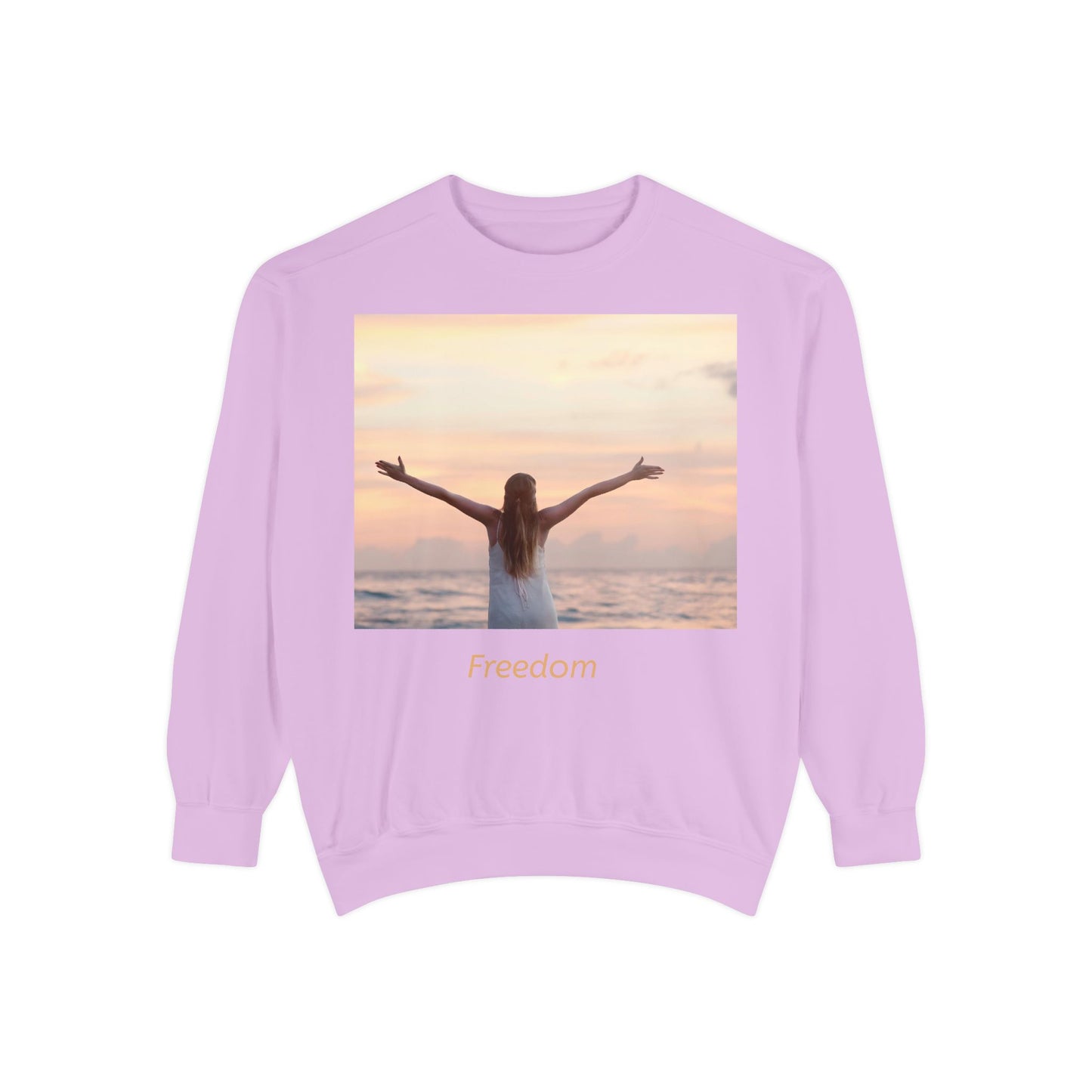 Freedom Beach Sweatshirt — Sunset Woman Photo Graphic Sweatshirt