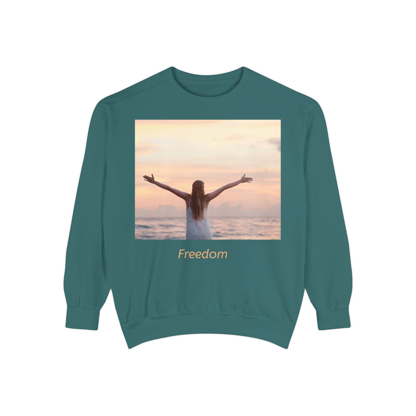 Freedom Beach Sweatshirt — Sunset Woman Photo Graphic Sweatshirt