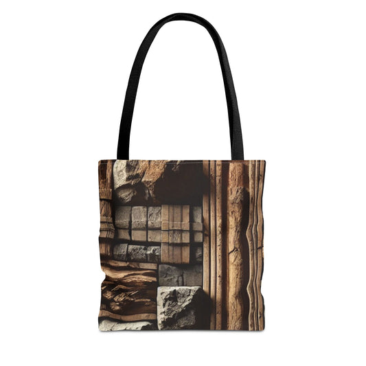 Stone Carving Pattern Tote Bag — Rustic Architectural Print All-Over Tote