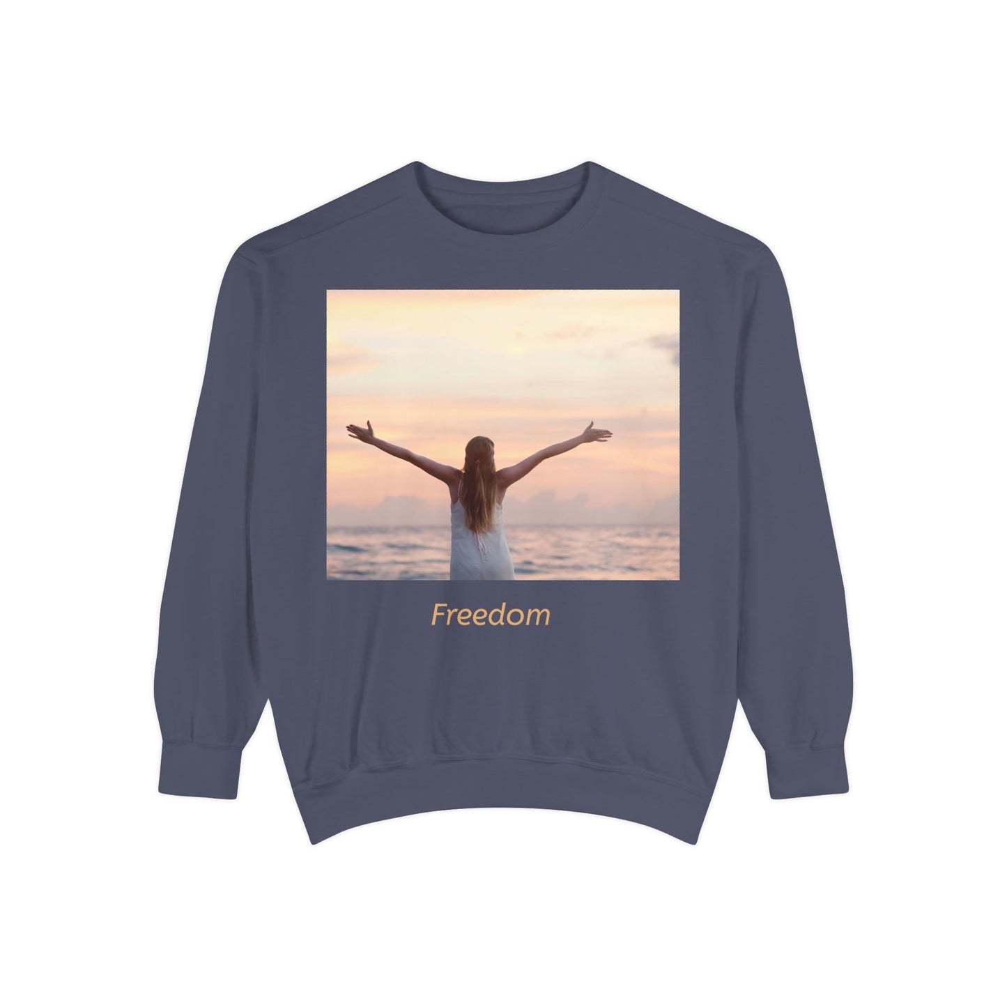 Freedom Beach Sweatshirt — Sunset Woman Photo Graphic Sweatshirt