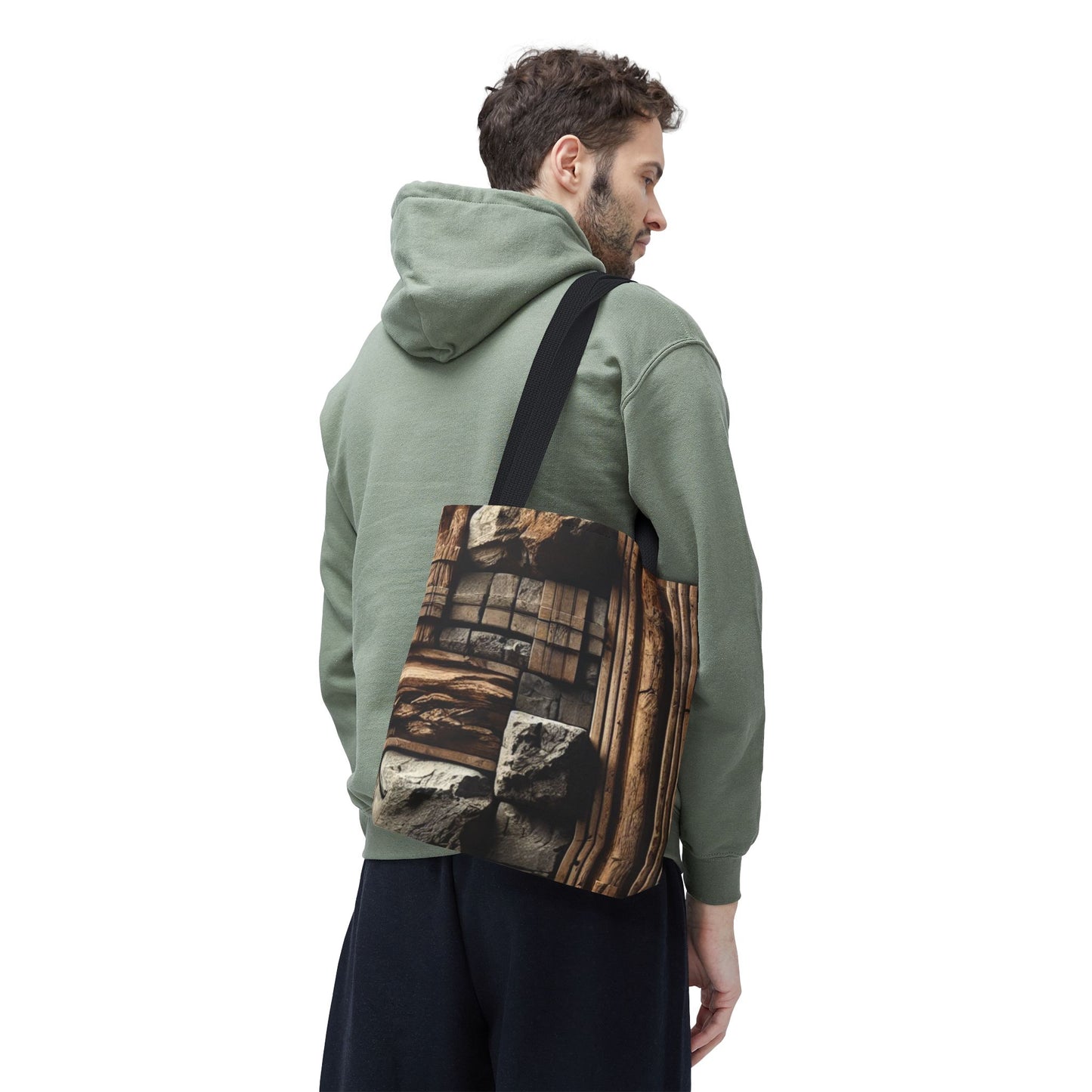 Stone Carving Pattern Tote Bag — Rustic Architectural Print All-Over Tote