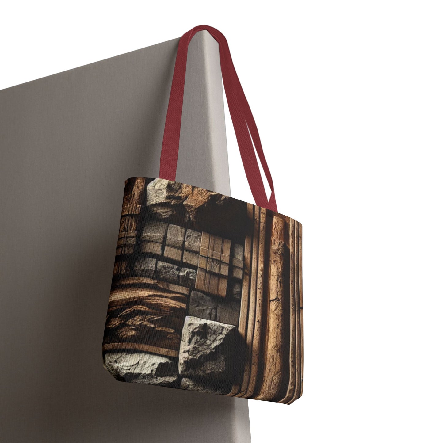 Stone Carving Pattern Tote Bag — Rustic Architectural Print All-Over Tote