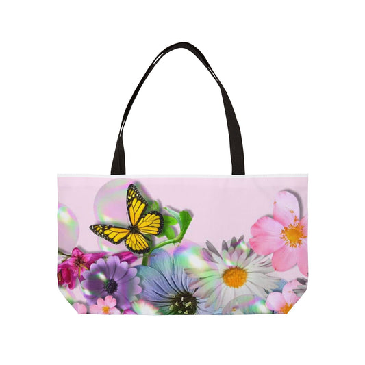 Floral Butterfly Weekender Tote Bag — Pink Garden Flowers Carryall