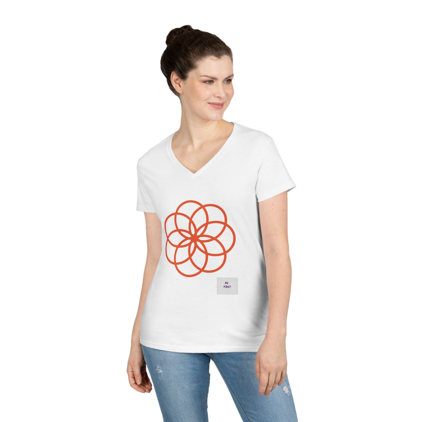 Floral Geometry V-Neck T‑Shirt