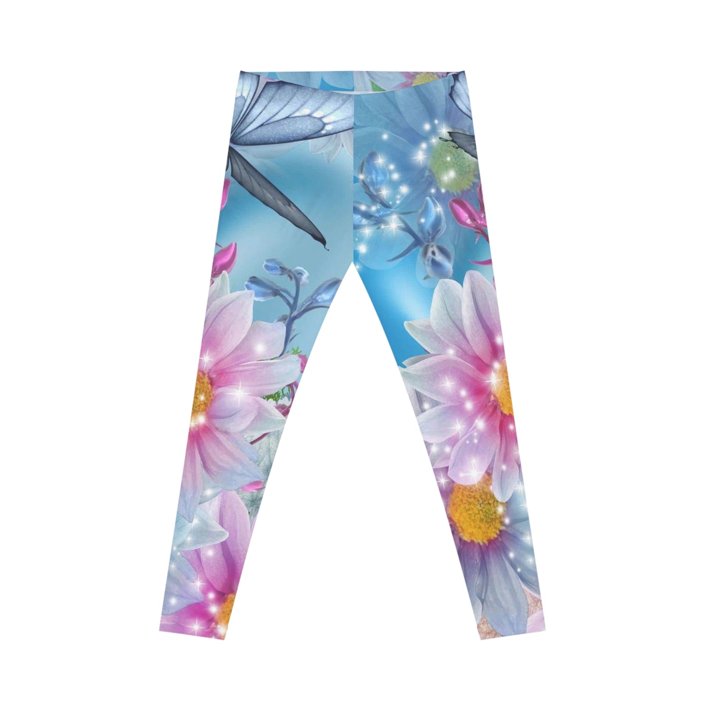 Floral Sparkle Leggings — Pastel Daisy & Butterfly All-Over Print
