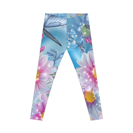 Floral Sparkle Leggings — Pastel Daisy & Butterfly All-Over Print