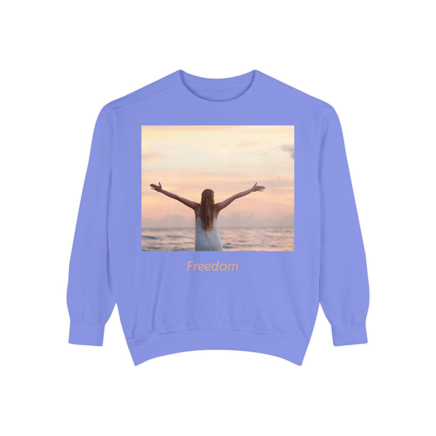 Freedom Beach Sweatshirt — Sunset Woman Photo Graphic Sweatshirt