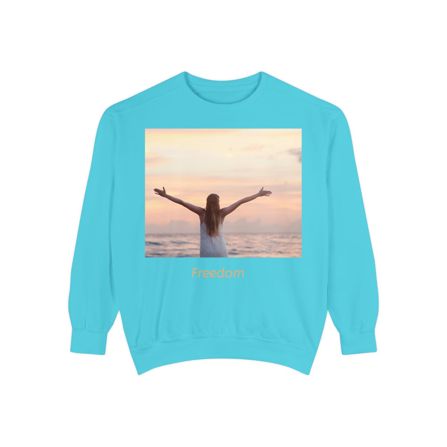 Freedom Beach Sweatshirt — Sunset Woman Photo Graphic Sweatshirt