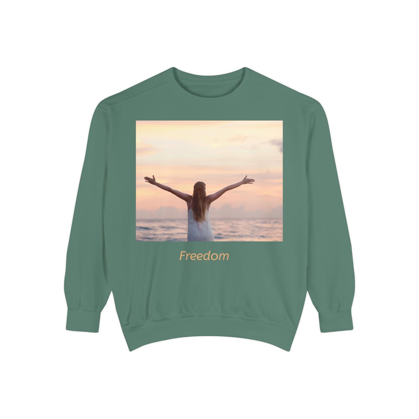 Freedom Beach Sweatshirt — Sunset Woman Photo Graphic Sweatshirt