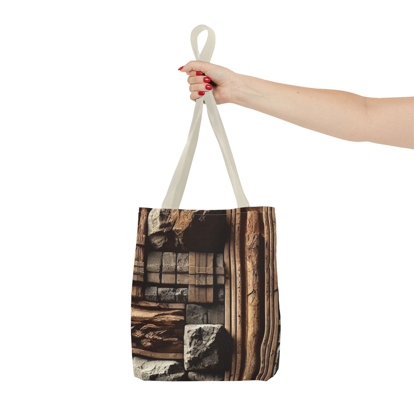 Stone Carving Pattern Tote Bag — Rustic Architectural Print All-Over Tote