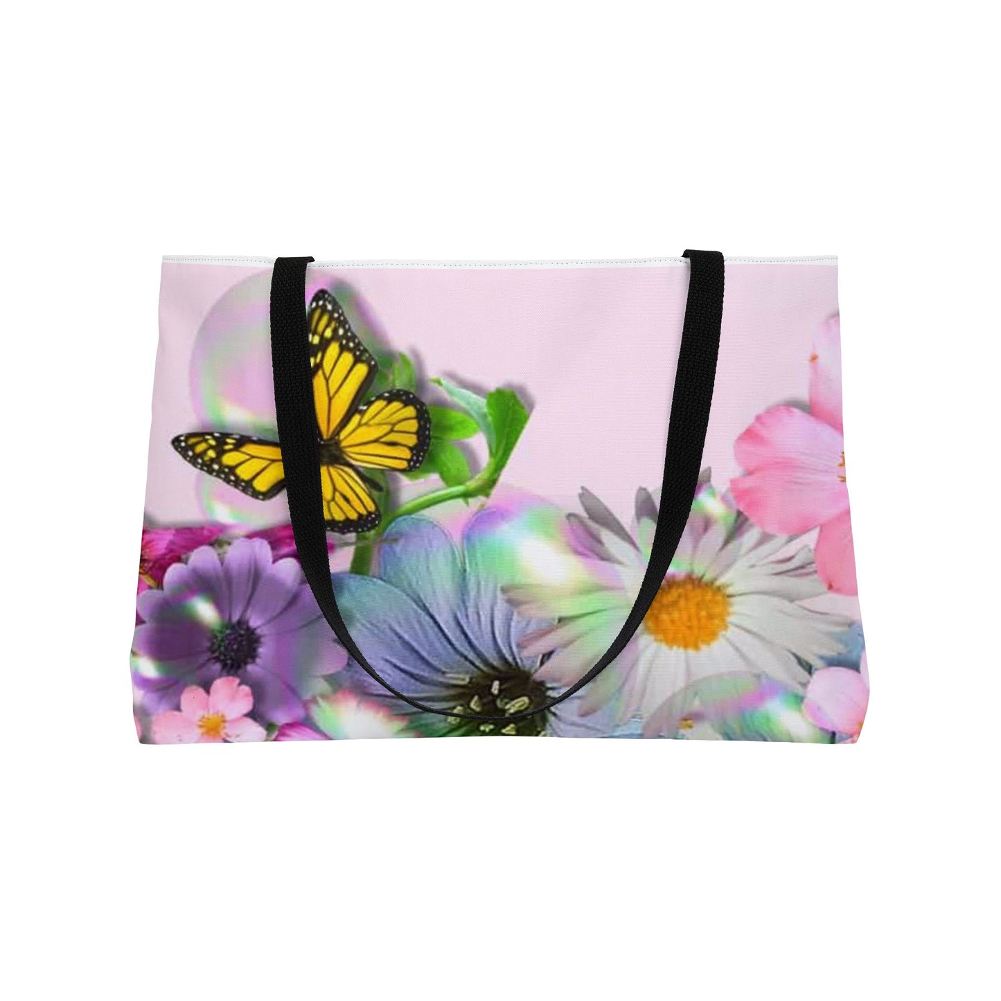 Floral Butterfly Weekender Tote Bag — Pink Garden Flowers Carryall