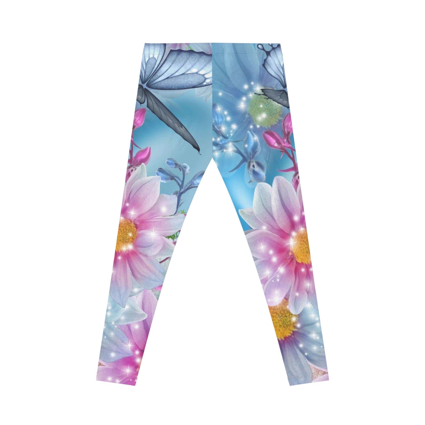 Floral Sparkle Leggings — Pastel Daisy & Butterfly All-Over Print