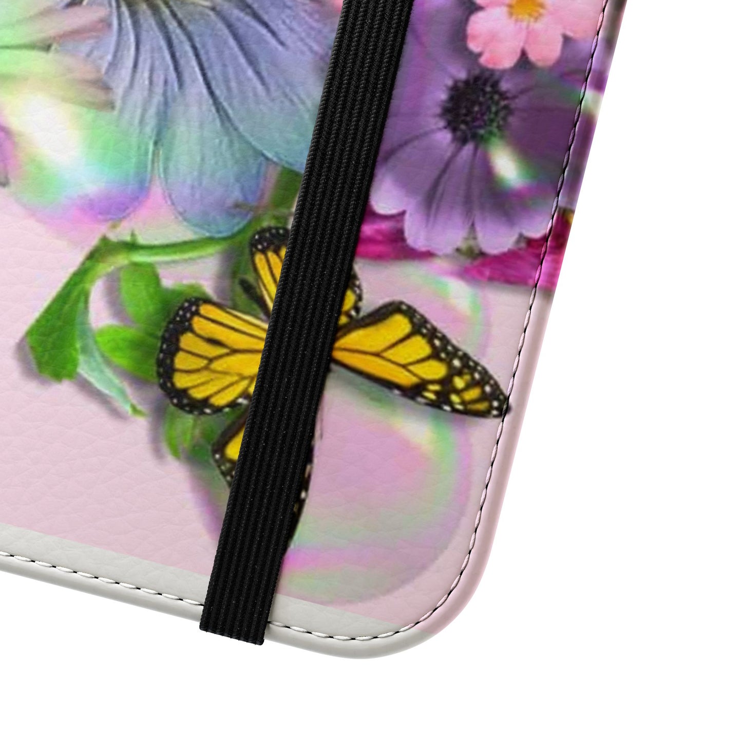 Floral Butterfly Phone Flip Case — Pink Bouquet Wallet Cover
