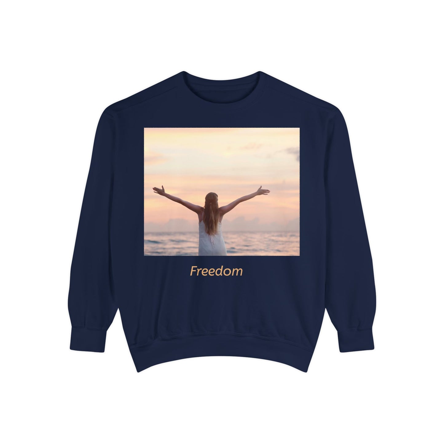 Freedom Beach Sweatshirt — Sunset Woman Photo Graphic Sweatshirt