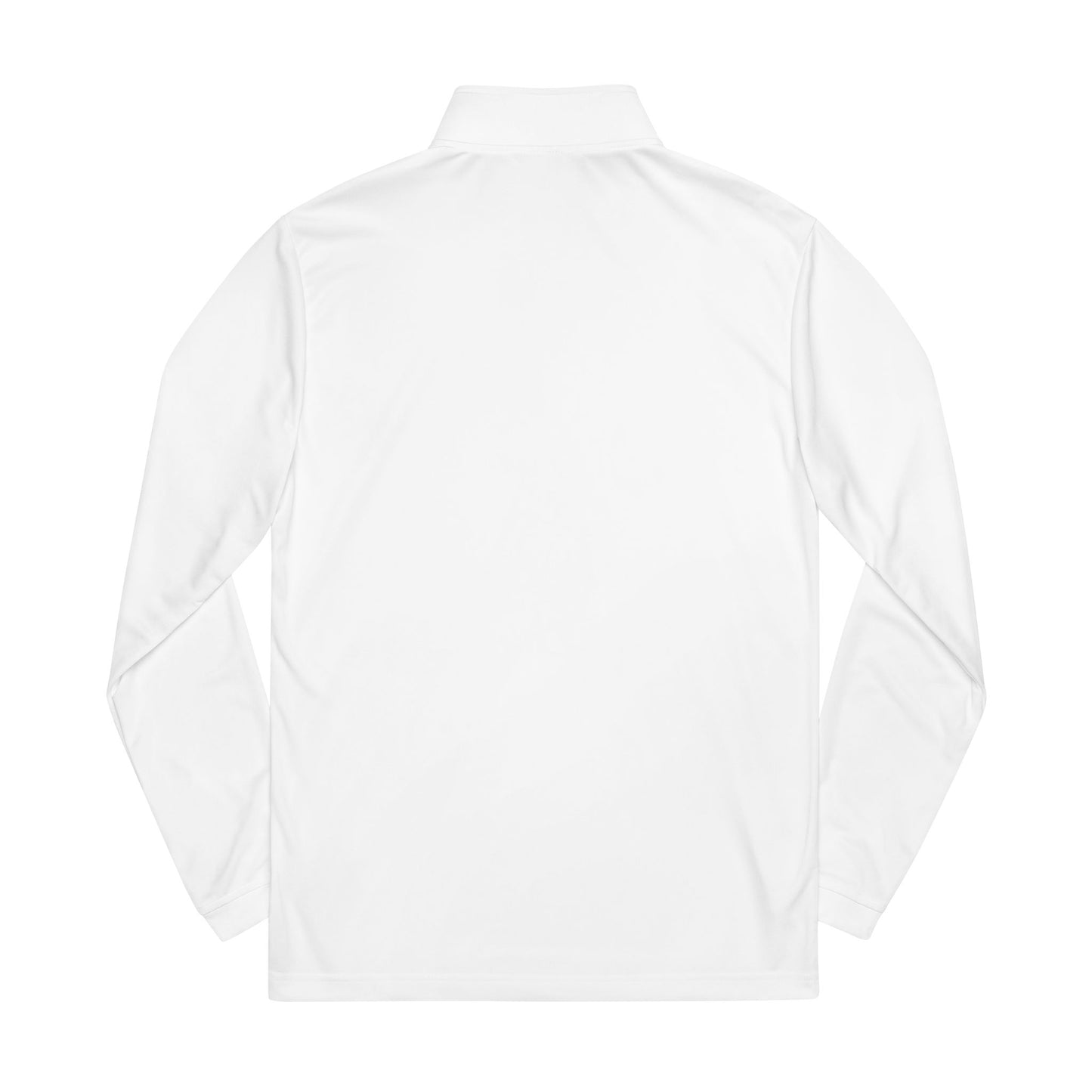 Embroidered Quarter-Zip Pullover — White Athletic Half-Zip with Abstract Patch