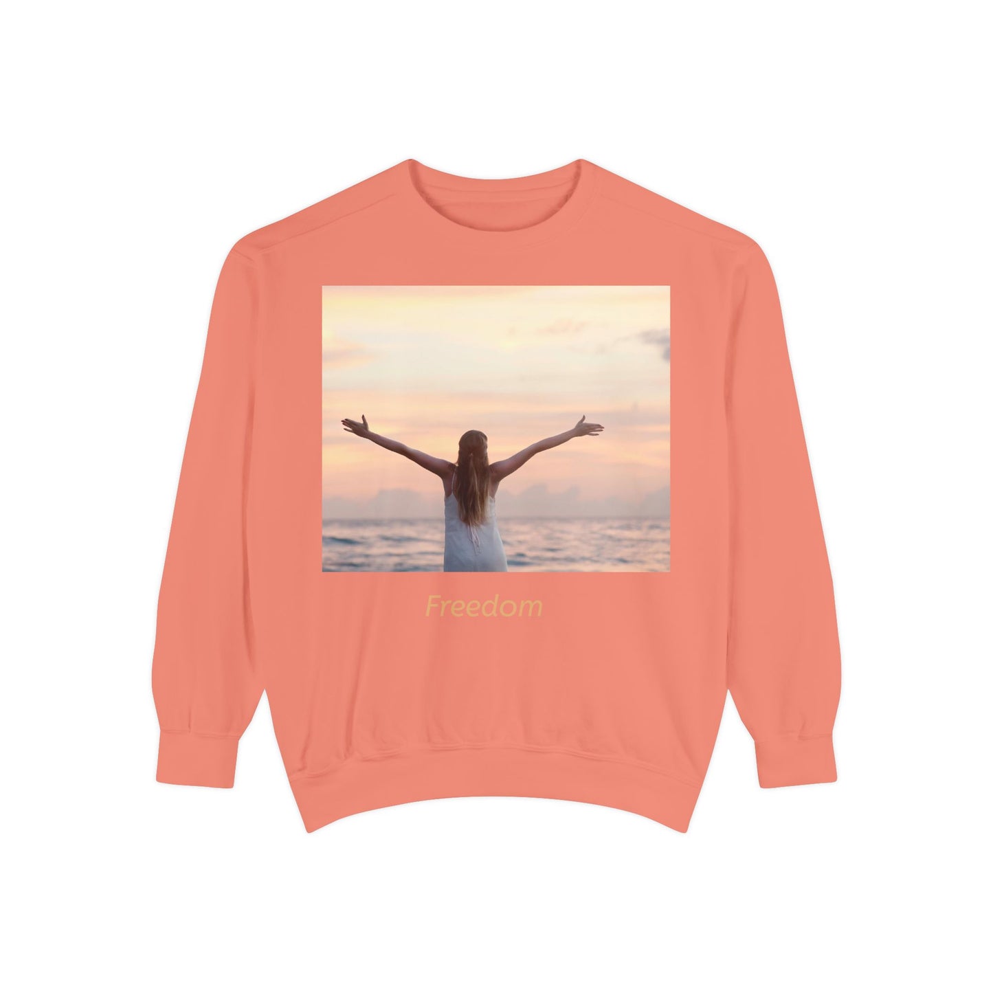 Freedom Beach Sweatshirt — Sunset Woman Photo Graphic Sweatshirt