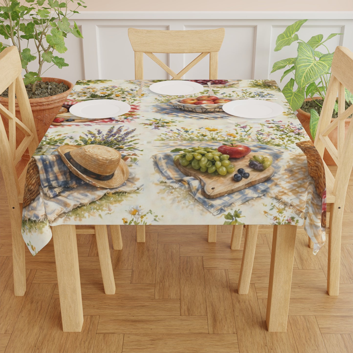 Picnic Basket Tablecloth — Farmhouse Fruit & Floral Table Cover