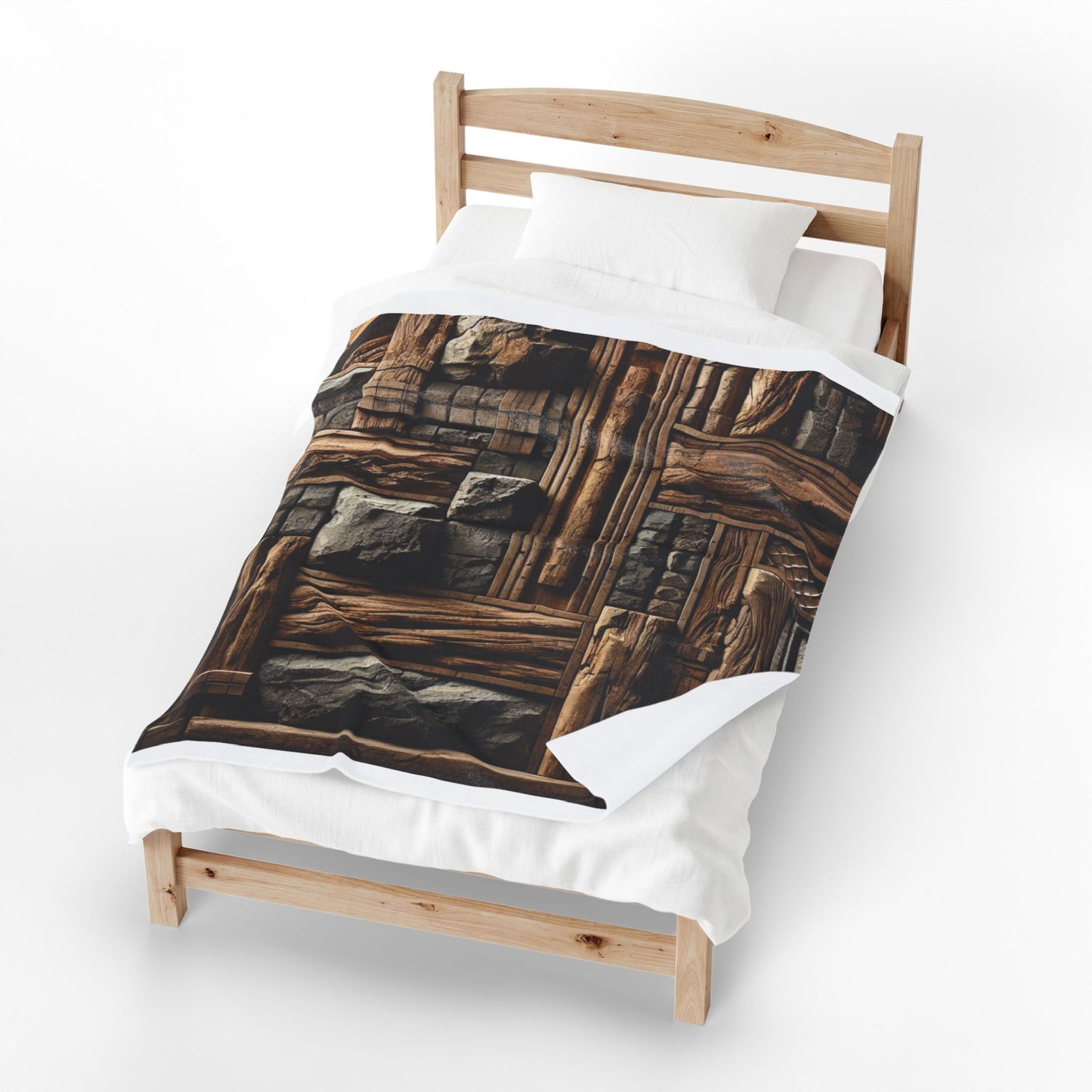 Rustic Wood & Stone Pattern Velveteen Plush Blanket