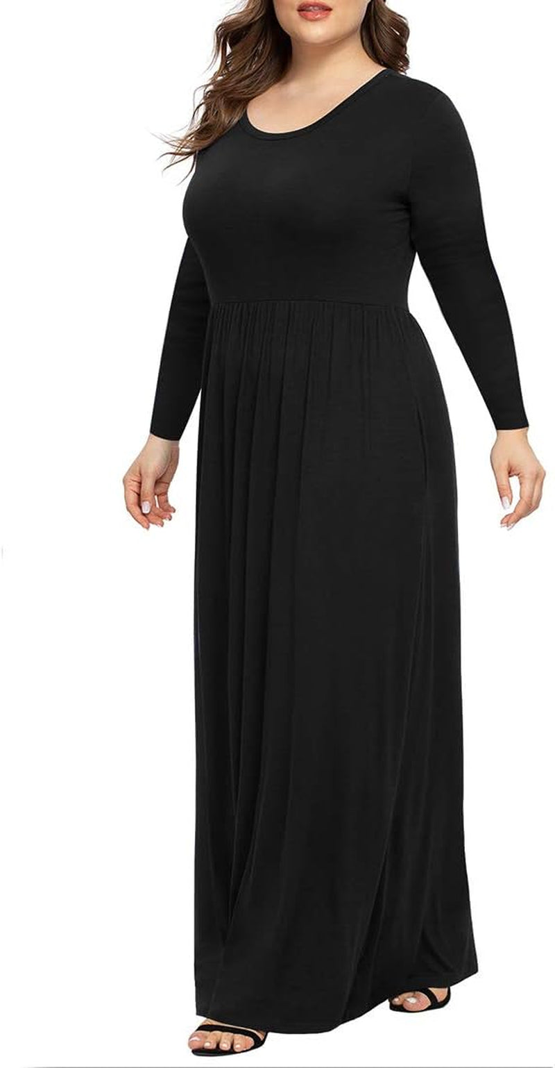 Women'S Long Sleeve plus Size Dress Casual Maxi Dresses XL-6XL Soft with Pockets