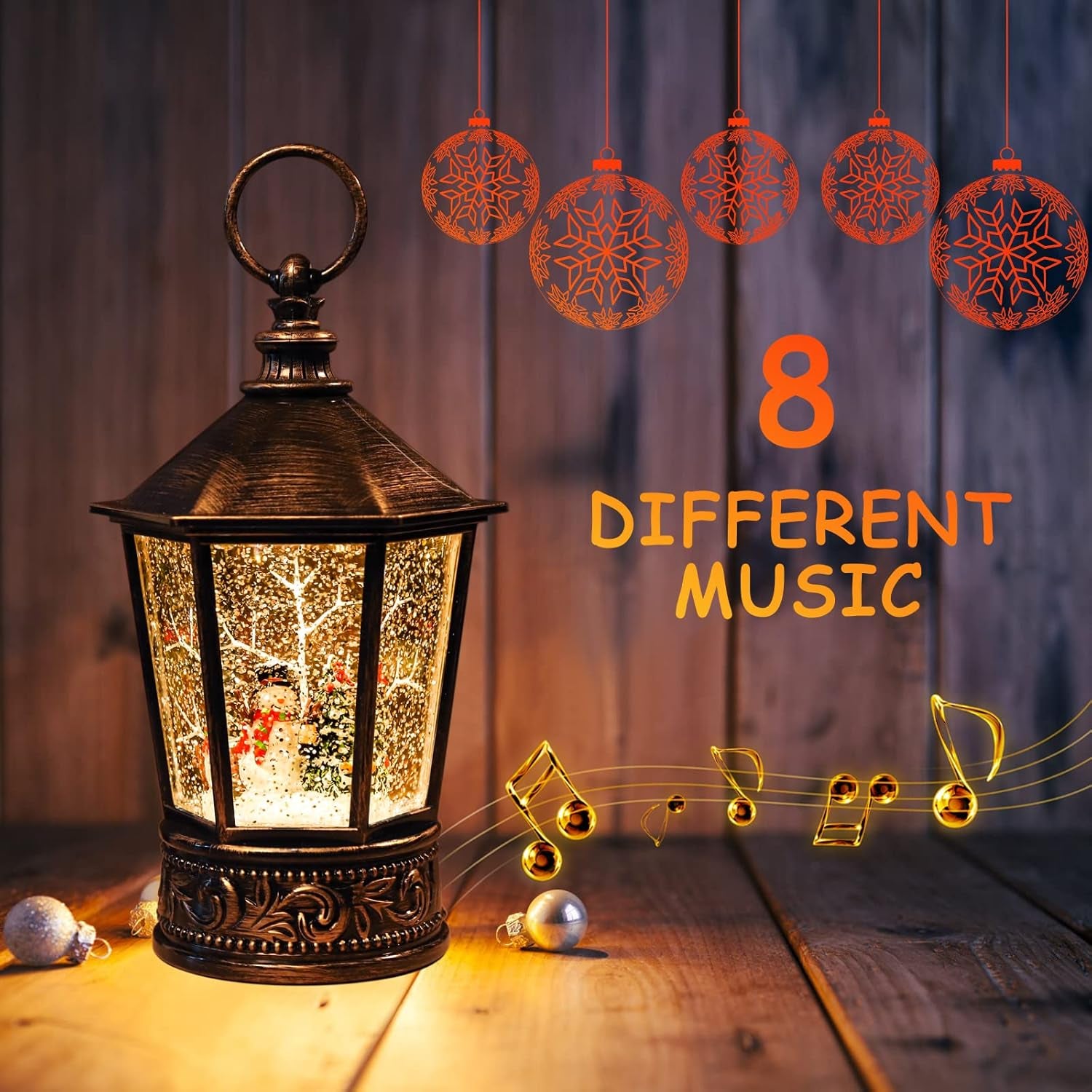 Christmas Snow Globe Lantern-Water Lantern with Music and Christmas Snowman-Usb or Battery-Powered Christmas Lanterns, Rotating Flashing Lanterns, Christmas Decorations（Snowman）