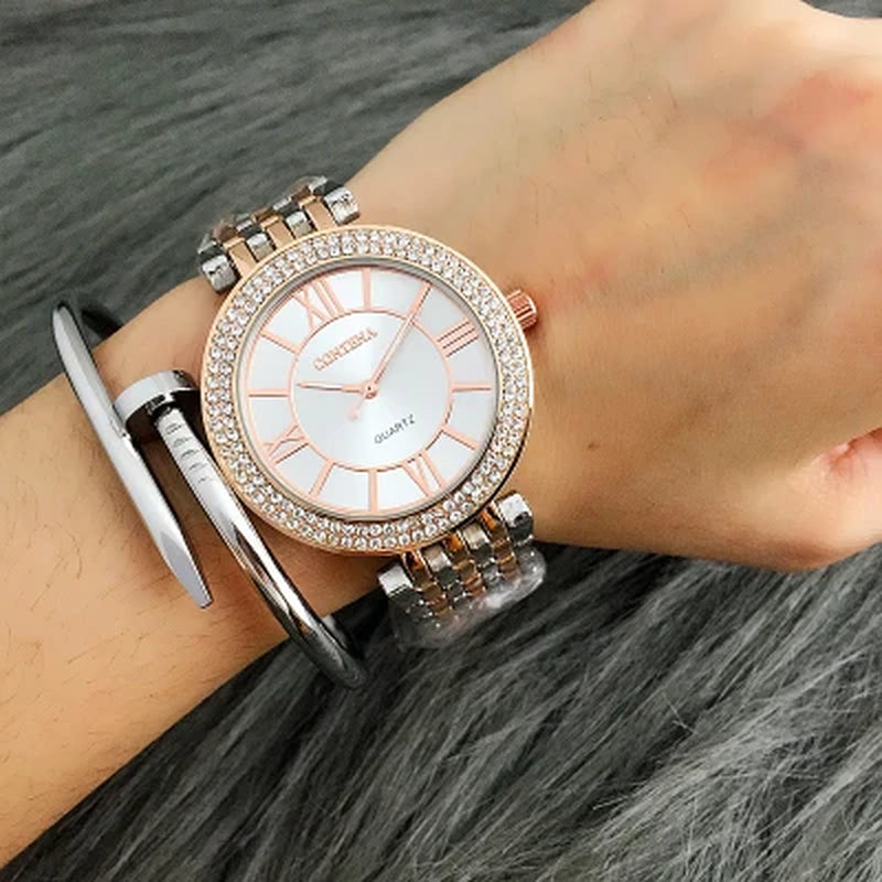 CONTENA Fashion Silver Women Watches Stainless Steel Women'S Watches Luxury Rhinestone Ladies Watch Women Clock Relogio Feminino