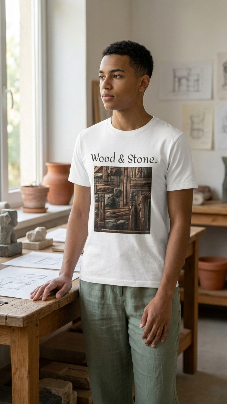 Men's Tee - Wood & Stone (White)