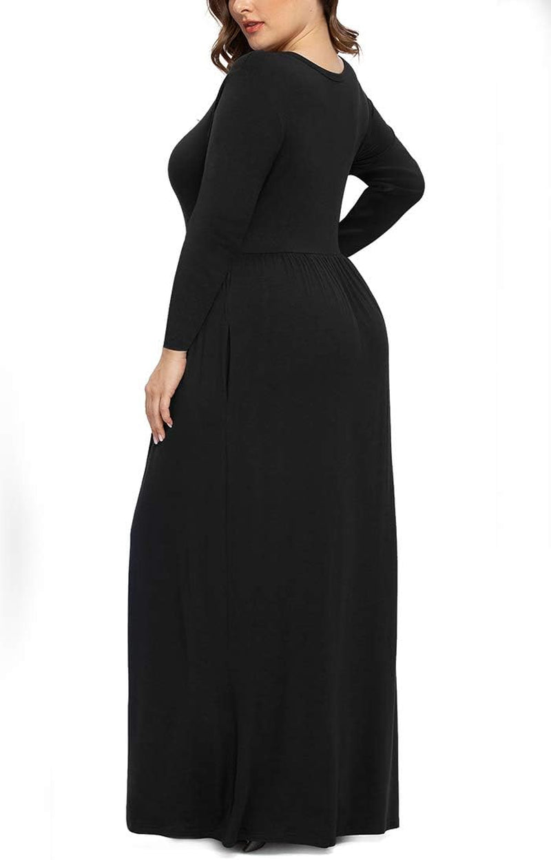 Women'S Long Sleeve plus Size Dress Casual Maxi Dresses XL-6XL Soft with Pockets