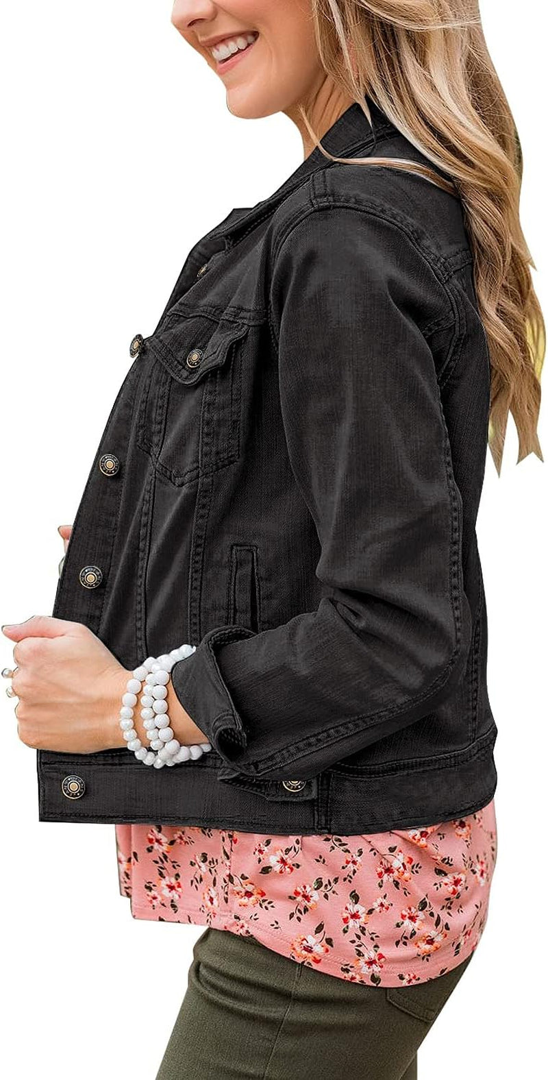 Women'S Basic Long Sleeves Button down Fitted Denim Jean Jackets