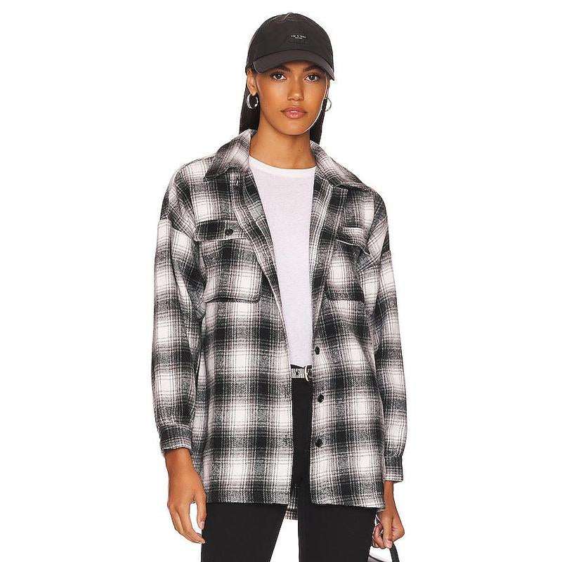 Lovers and Friends Harlow Flannel Shacket in Black & White