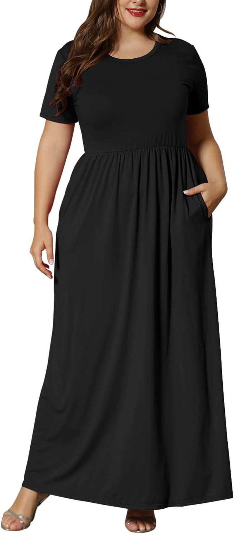 Women’S plus Size Maxi Dresses Summer Casual Short Sleeve Fahion Long Dress with Pockets