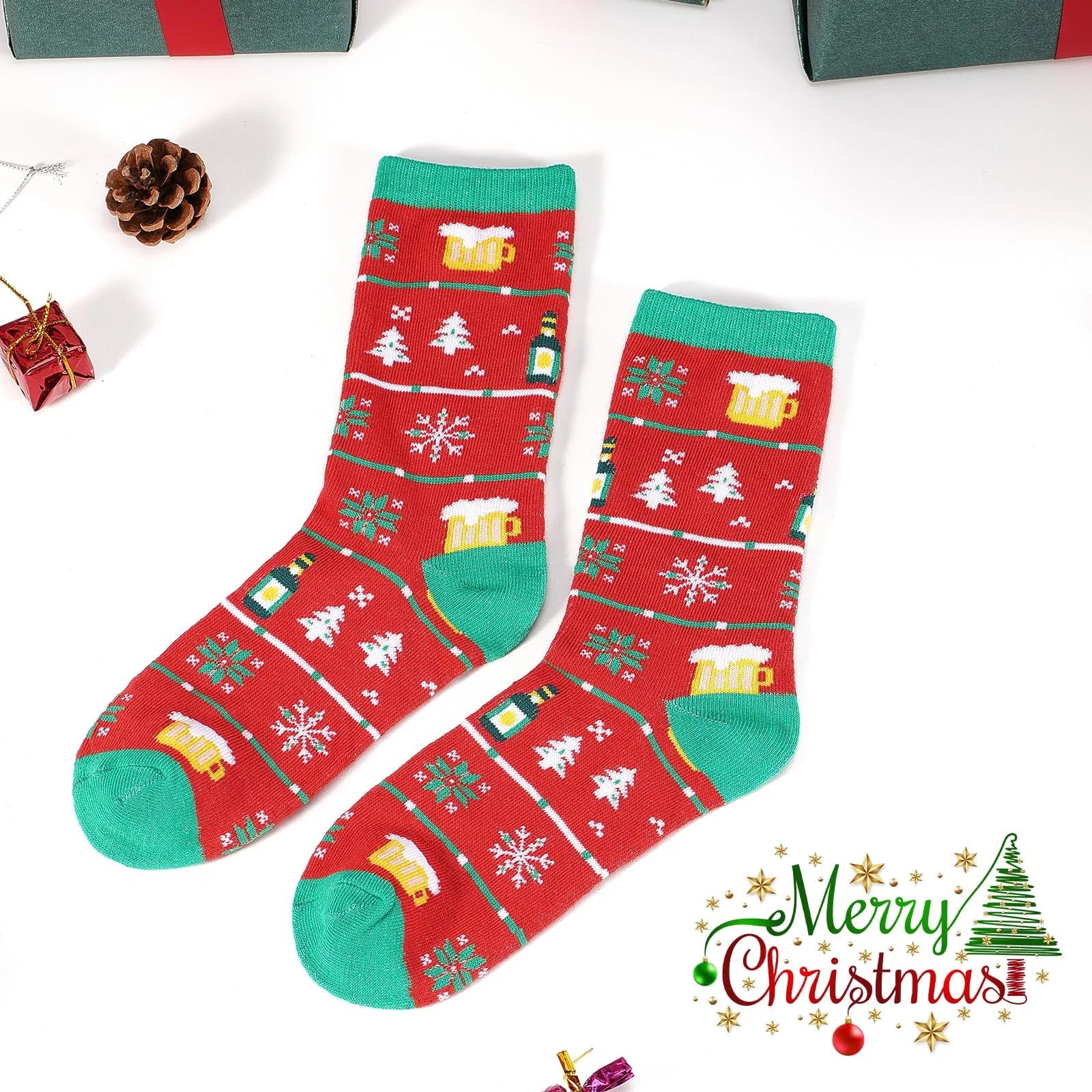 12 Pair, Women Holiday X-Mas Socks, 12 Different Designs,Christmas Gift, Size 9-11