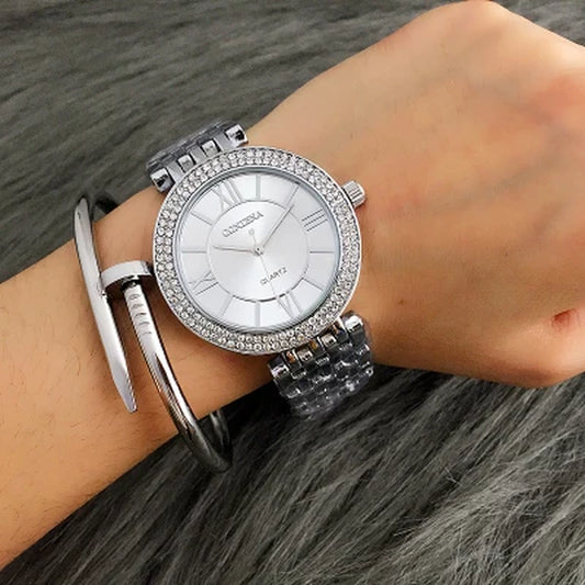 CONTENA Fashion Silver Women Watches Stainless Steel Women'S Watches Luxury Rhinestone Ladies Watch Women Clock Relogio Feminino