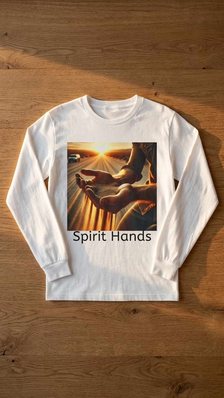 Spirit Hands Long Sleeve Tee — Sunset Healing Prayer Shirt