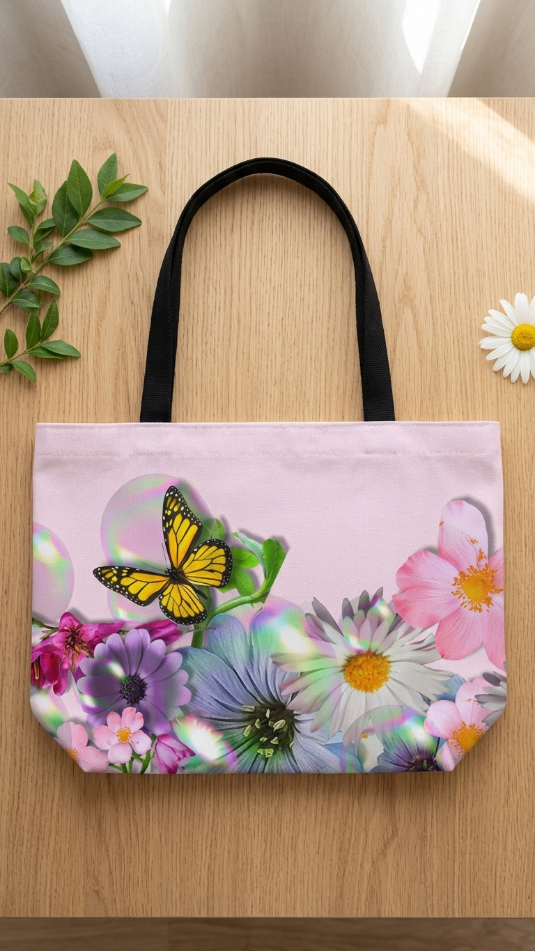 Floral Butterfly Weekender Tote Bag — Pink Garden Flowers Carryall