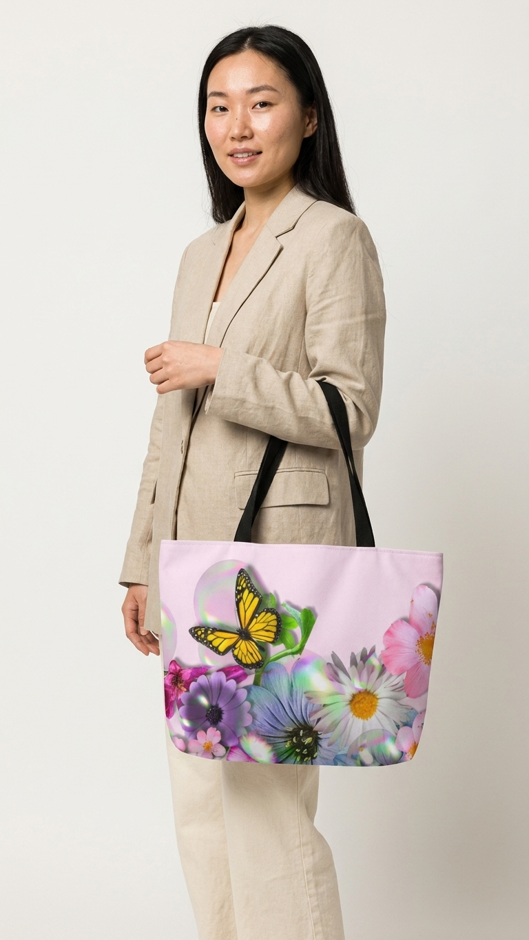 Floral Butterfly Weekender Tote Bag — Pink Garden Flowers Carryall