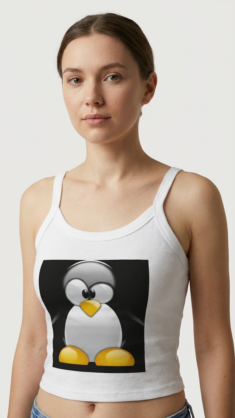 Cute Penguin Crop Tank Top — Playful Penguin Paw Print Spaghetti Strap Tank