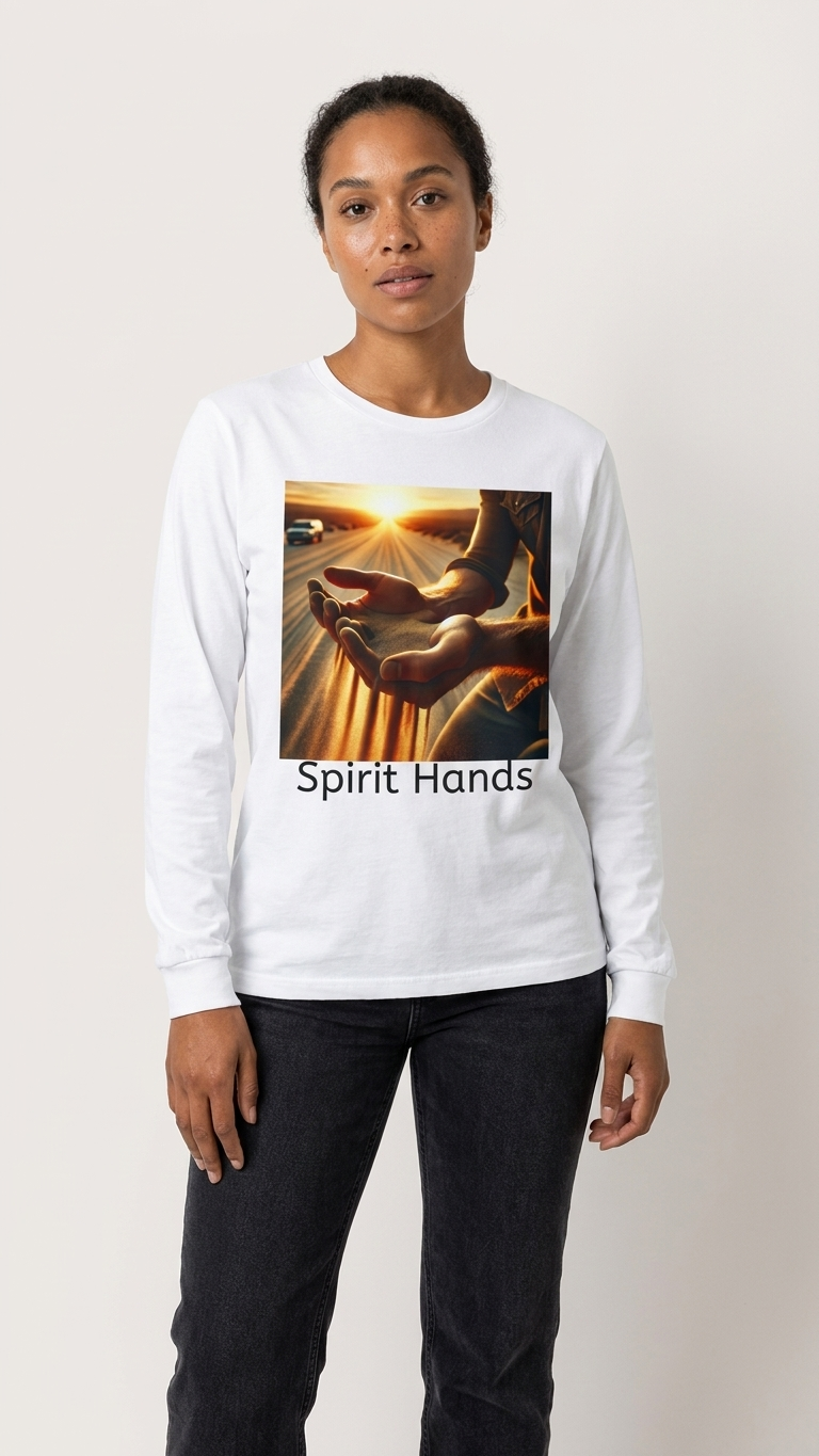 Spirit Hands Long Sleeve Tee — Sunset Healing Prayer Shirt