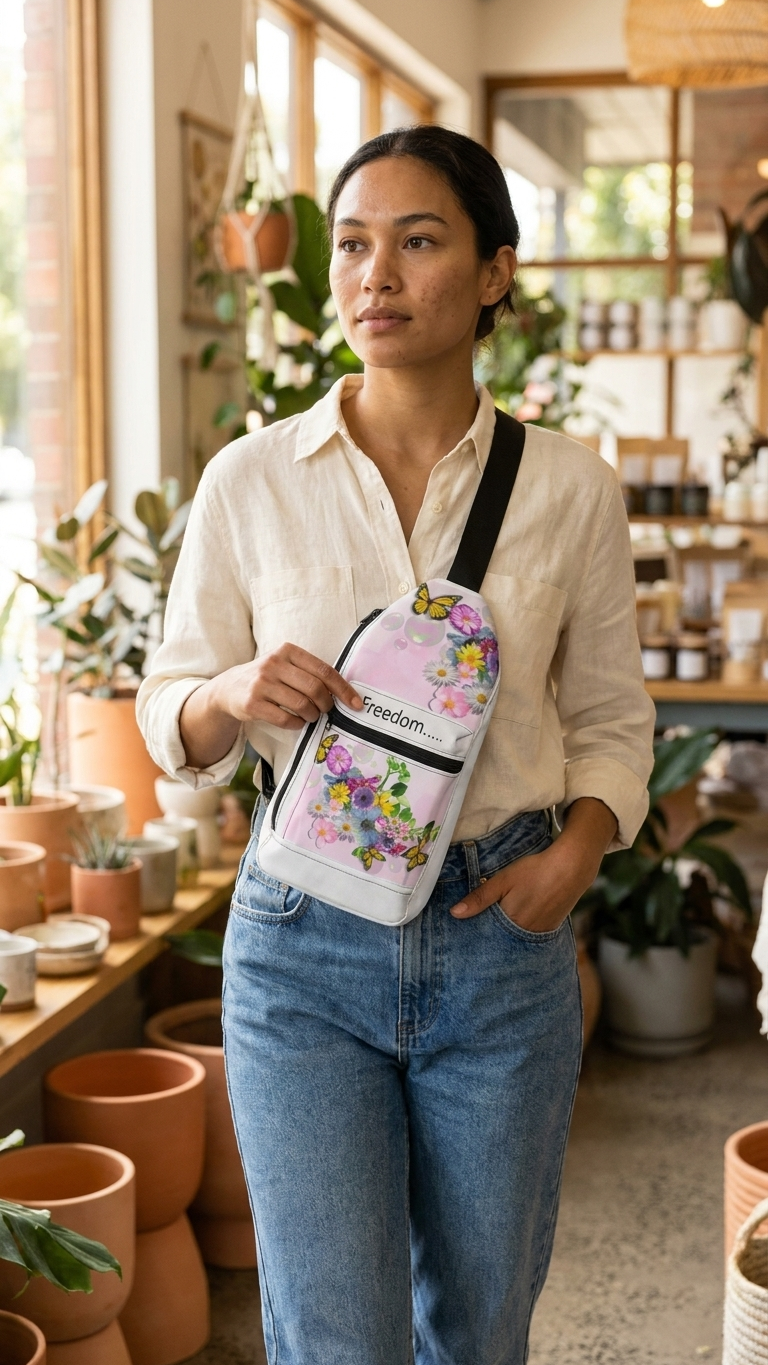 Freedom Floral Sling Bag – Pastel Butterfly Crossbody