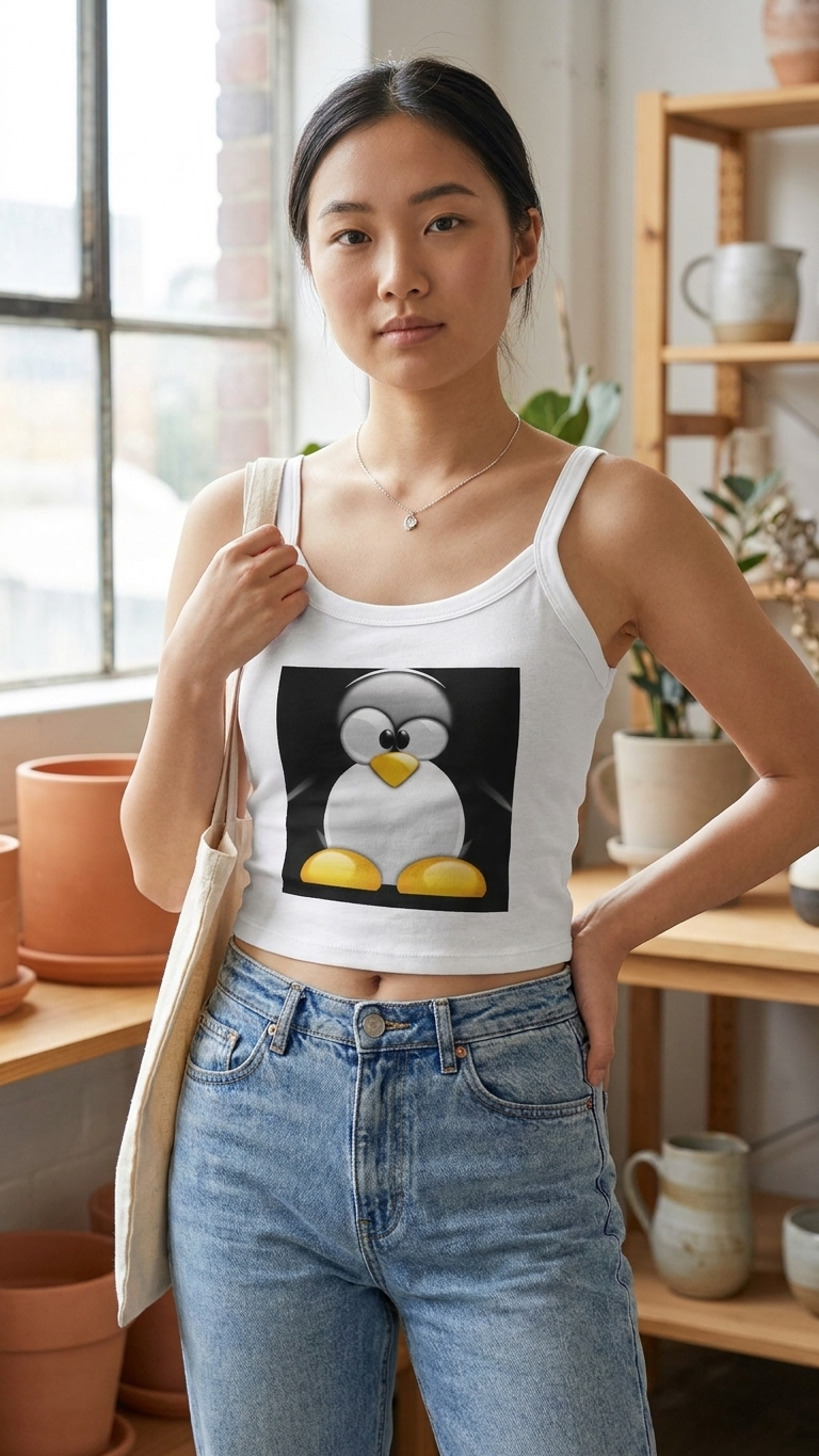 Cute Penguin Crop Tank Top — Playful Penguin Paw Print Spaghetti Strap Tank