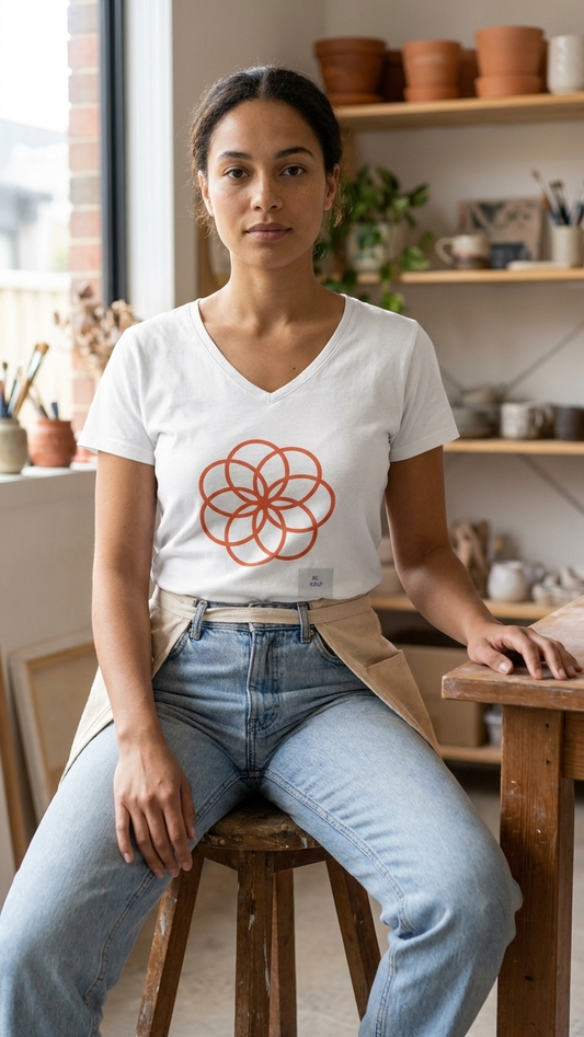 Floral Geometry V-Neck T‑Shirt