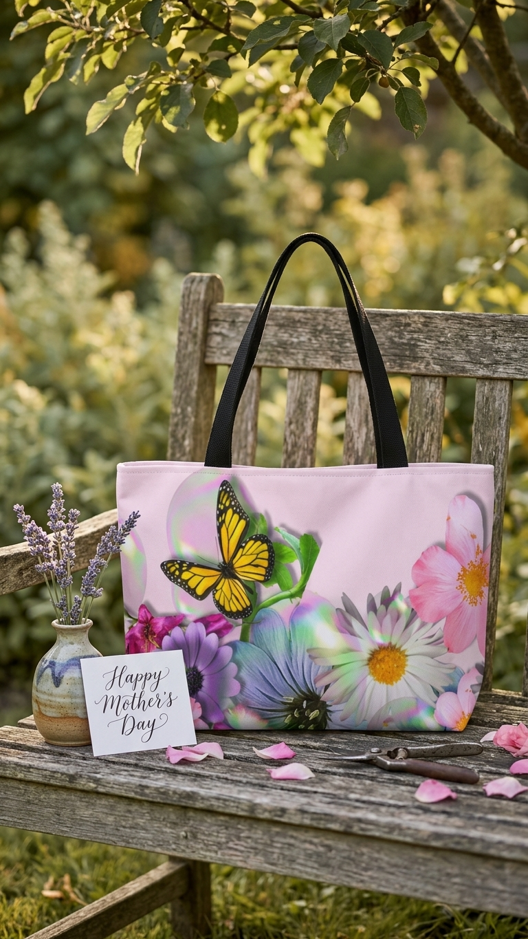 Floral Butterfly Weekender Tote Bag — Pink Garden Flowers Carryall