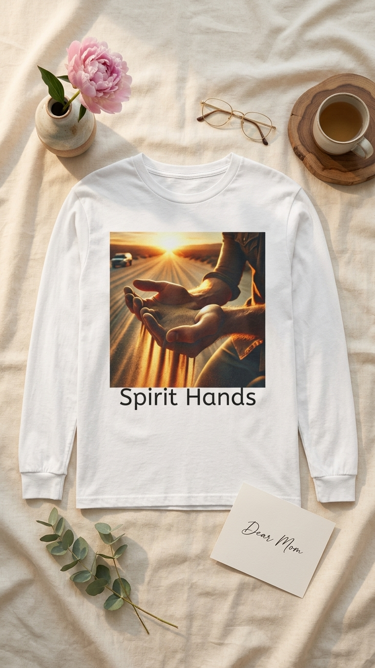Spirit Hands Long Sleeve Tee — Sunset Healing Prayer Shirt