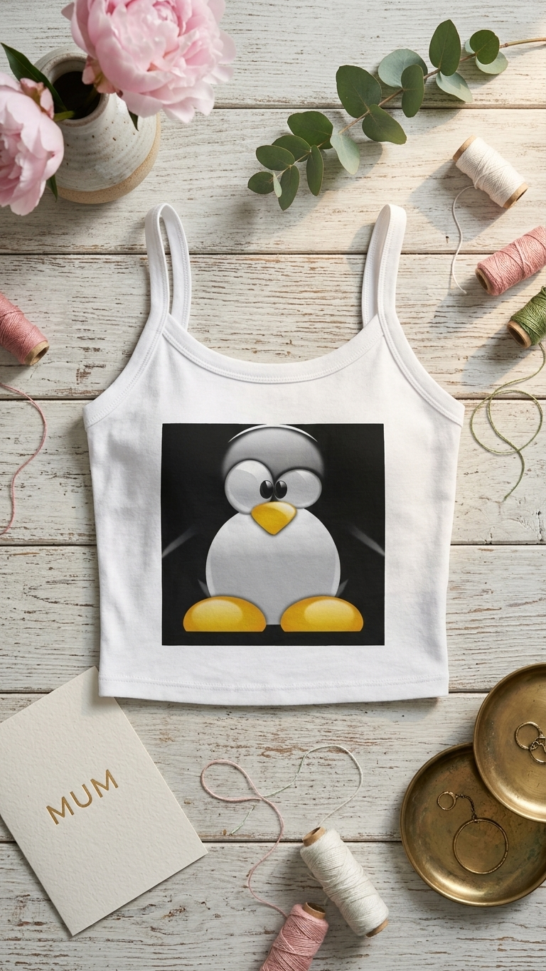 Cute Penguin Crop Tank Top — Playful Penguin Paw Print Spaghetti Strap Tank